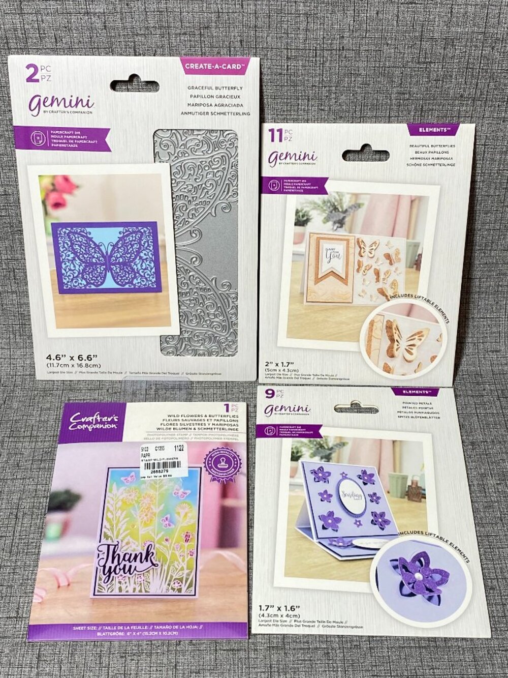 NEW Crafters Companion 4pc Lot Wild Flowers & Butterflies Petals Die Stamp